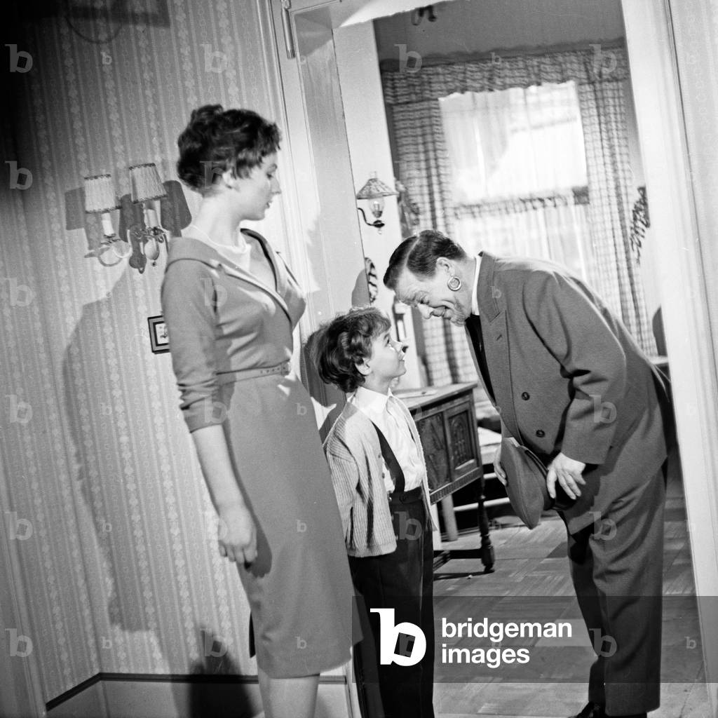 Scene of family life in an NDR TV production, Germany 1950s