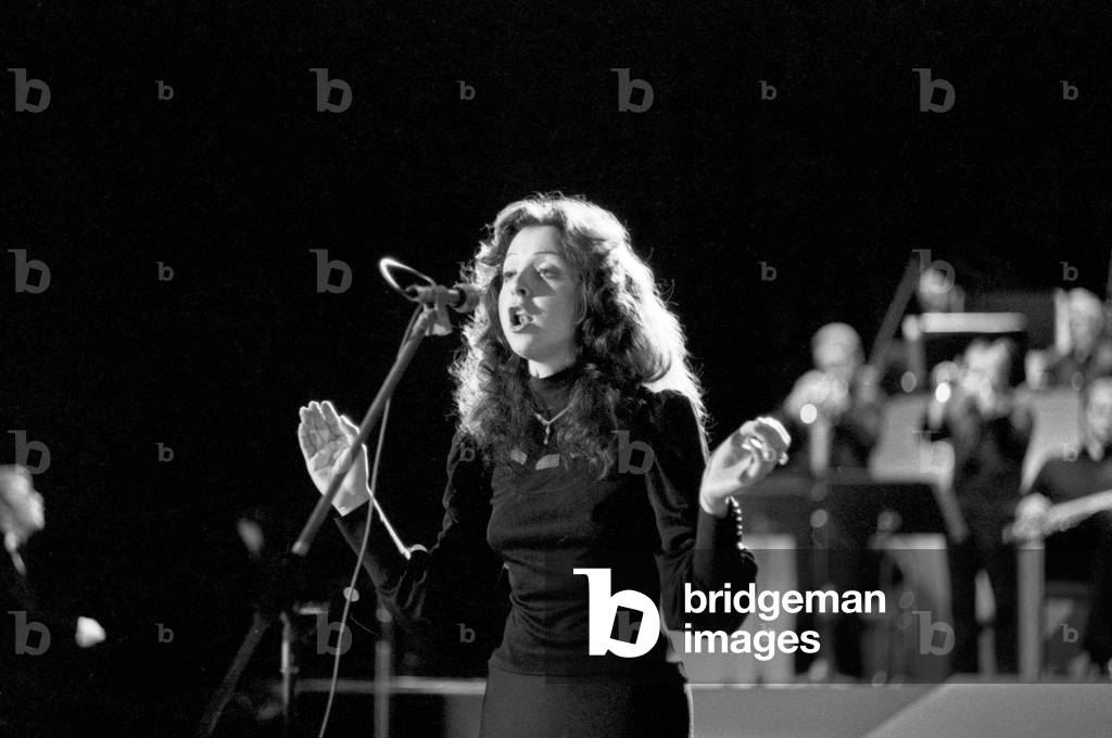 German Greek singer Vicky Leandros performing at her German TV show, mid 1970s