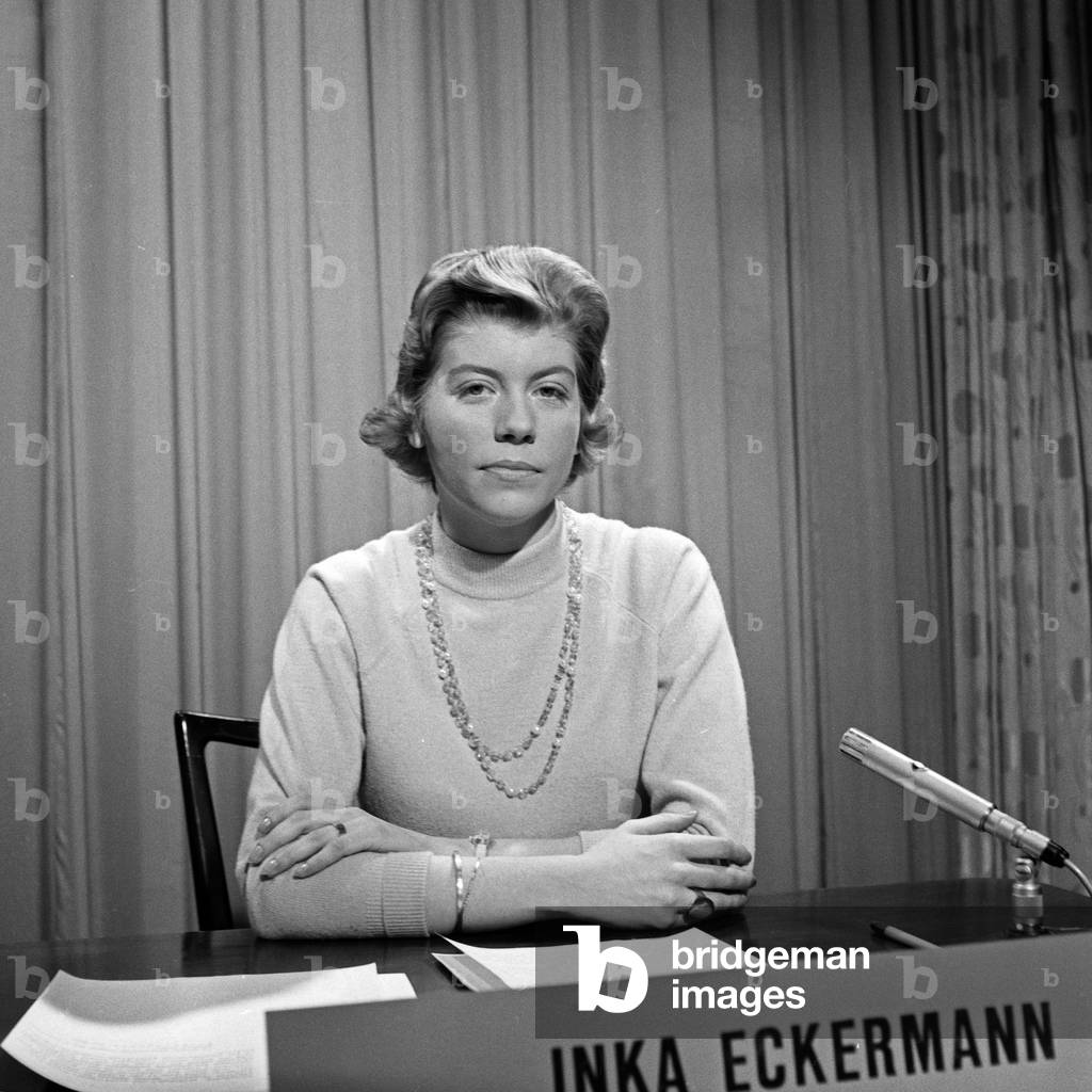 German TV presenter Inka Eckermann at NDR studios, Germany 1950s