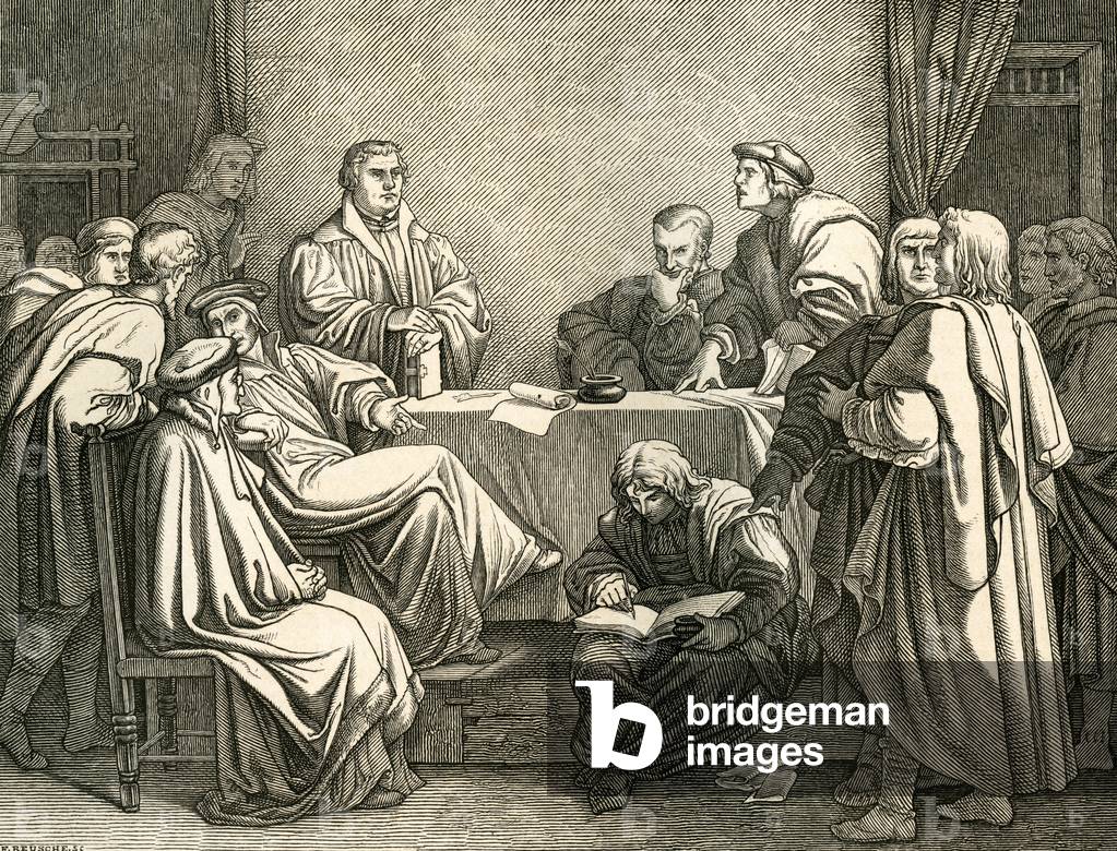 Luther und Johannes Eck (Johann Maier von Eck, 1486-1543) in discussion, illustration (drawn by Trenkwald, engraved by F. Reusche) from : 