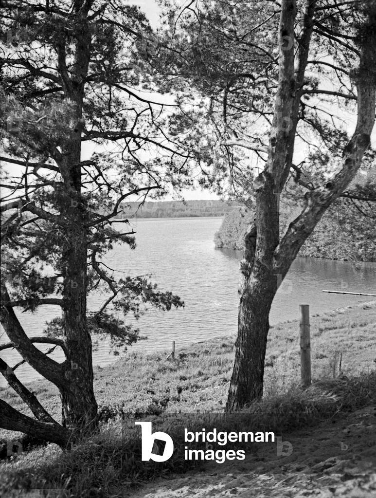 Typical lake landscape of Masuria, East Prussia, 1930s (b/w photo)