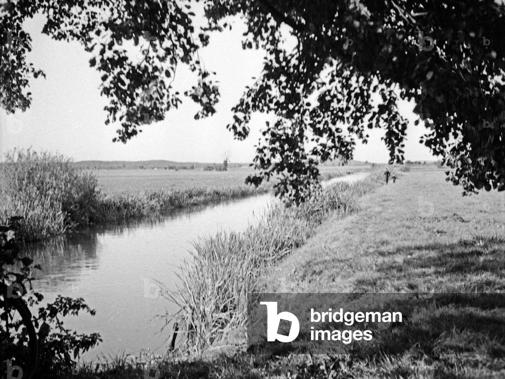 Landscape at the Niederung lowland, East Prussia, 1930s (b/w photo)