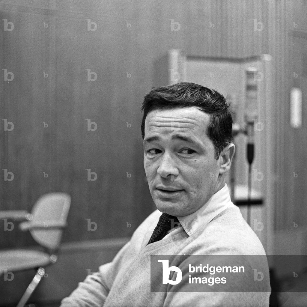 German actor at the production of an audio play of German TV and radio station NDR at Hamburg, Germany 1950s