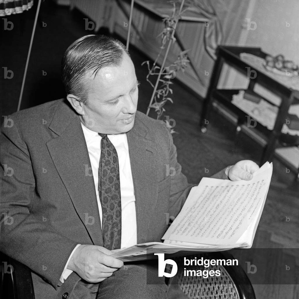 A composer trying to arrange a compsition at Hamburg, Germany 1950s