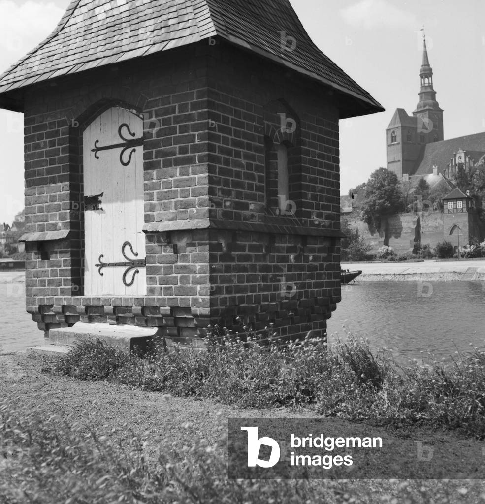 At the city of Tangermuende, Germany 1930s (b/w photo)