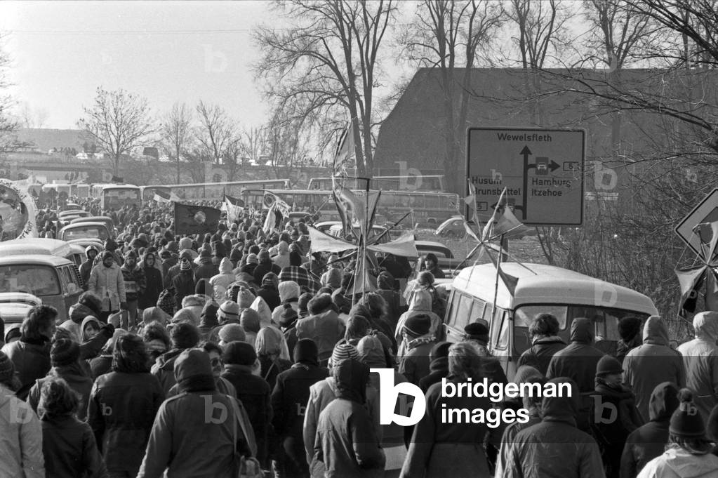 First protesters arriving at the area of Brokdorf nuclear plant, Germany 1980s