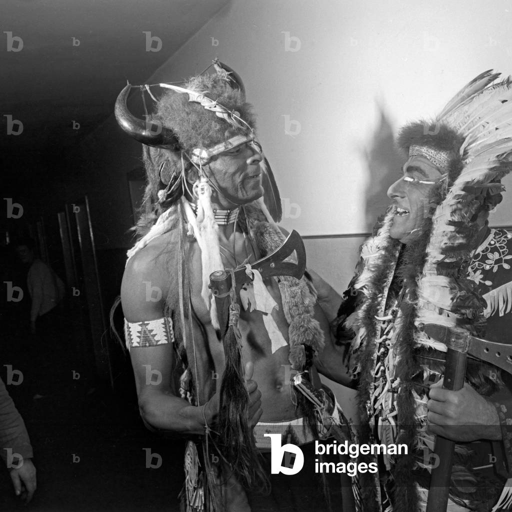 German ballet master, dubbing actor and actor Benno Hoffmann (right) as American native chief, Germany 1960s