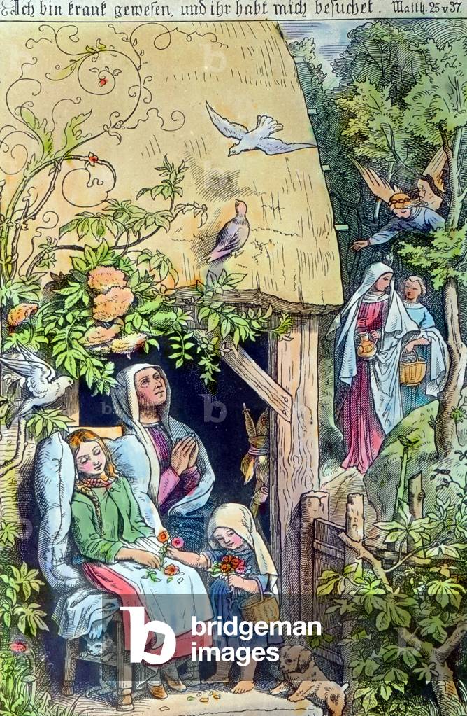 Engraving depicting to visit the sick, Germany 1920s