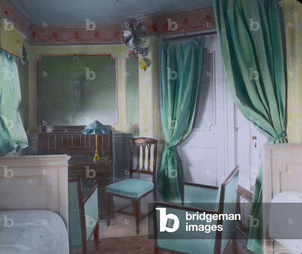 The maiden voyage of the Titanic - First Class passenger cabin on board of the Titanic liner. 10. April 1912. Carl Simon Archive