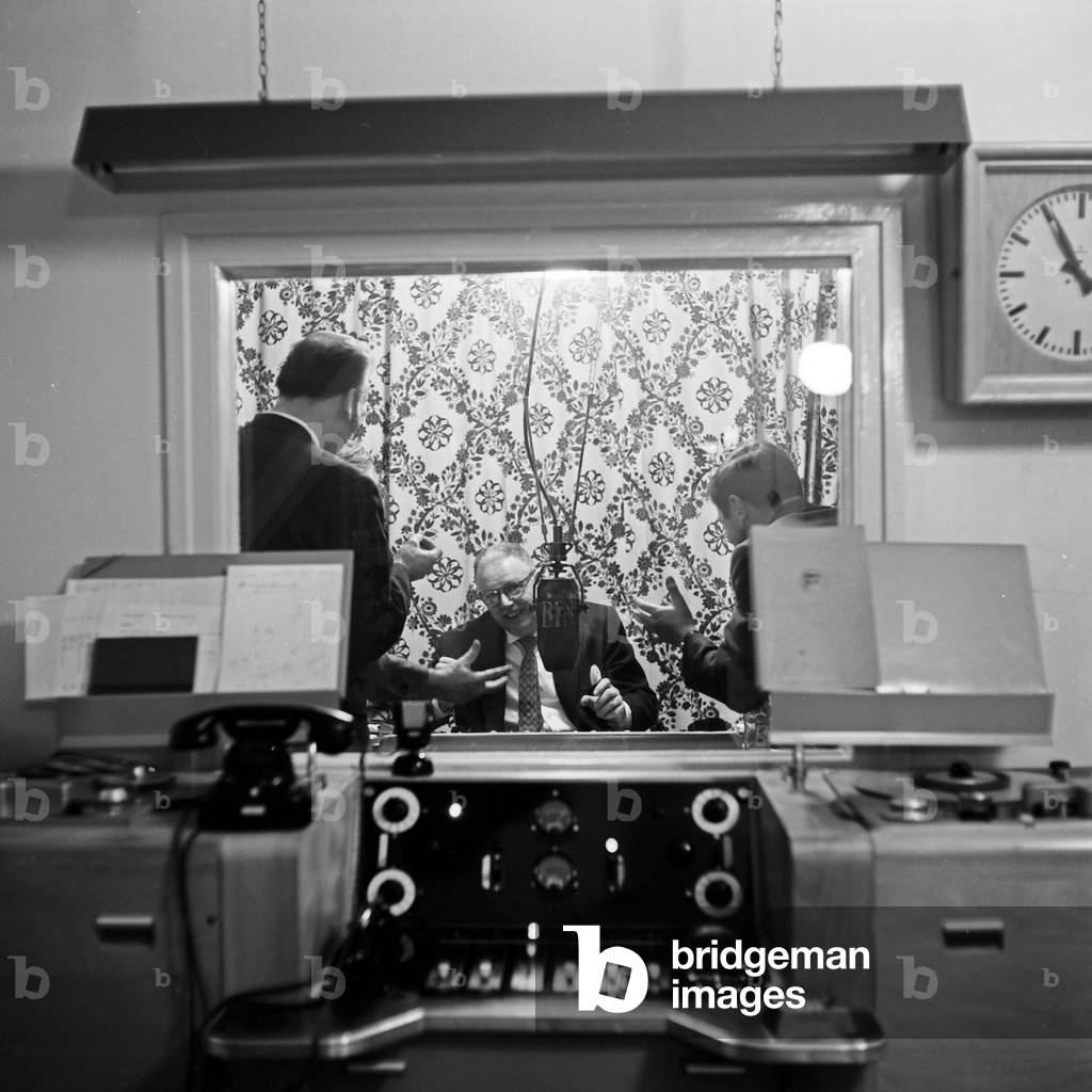 View from director's room into the studio of BFN in Hamburg, Germany 1950s
