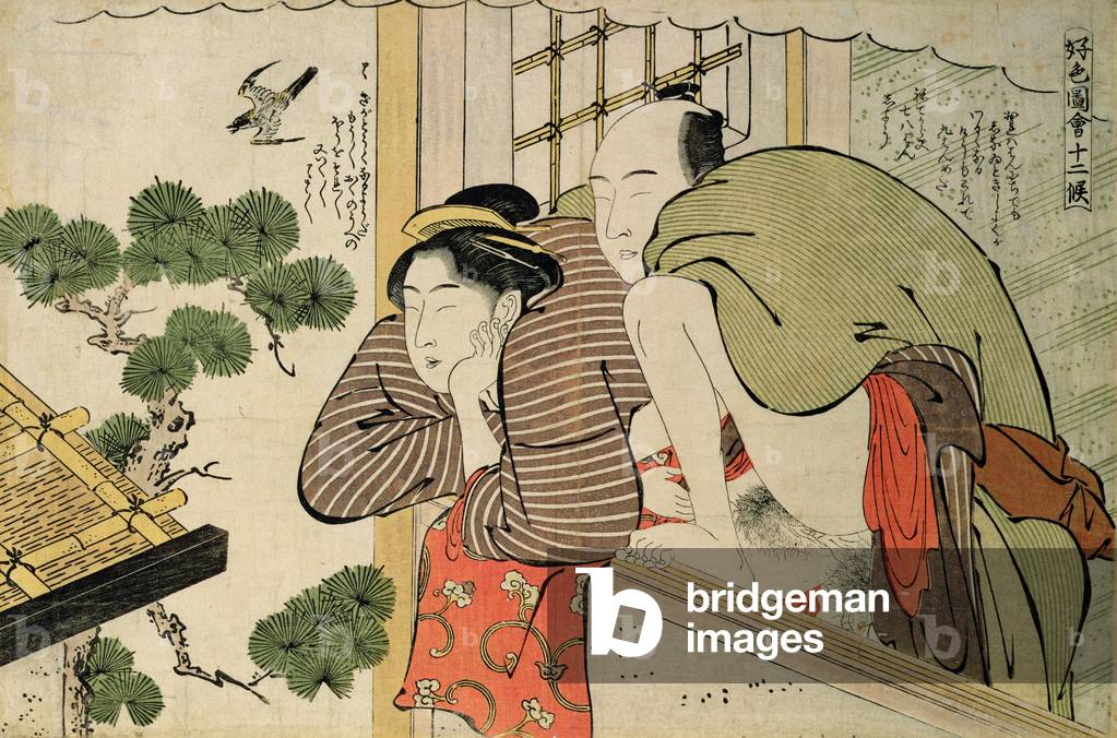 Lovers on a balcony, c.1800 (colour woodblock print)