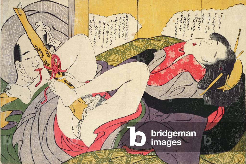 Donna che si stimola con un pestello, 1801 (xilografia a colori)