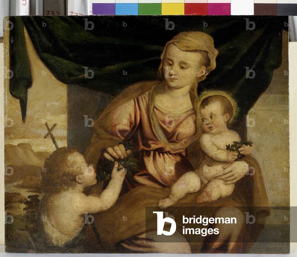 Virgin and Child with Saint John the Baptist (child). Painting by Polidoro Veneziano (Polidoro Lanzani or Polidoro da Lanciano 1515-1565). Museo Civico, Modena.