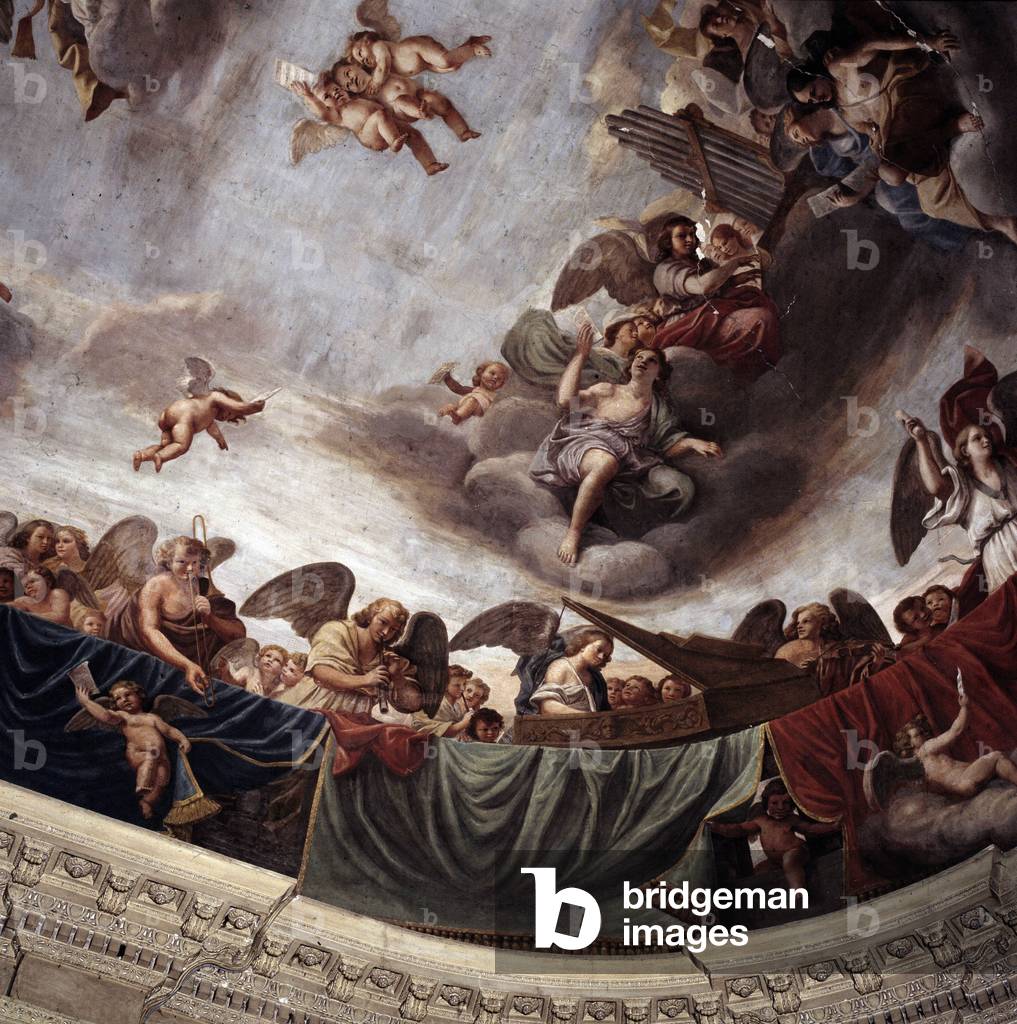 Image of Fresco depicting Musician angels. Fresco by Mattia Preti (1613-1699) made between 1652-1653. Church o