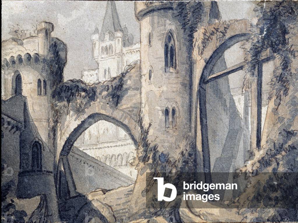 View of the city walls of Modene. Watercolour by G. Silvester, 18th century.