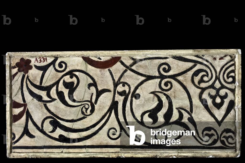 islamic art-panel-stone inlaid with bitumen and red paste-inv.n.1447-from the mosque of Qijmas al Ishaqi-Mamluk 1480-IMG_4373