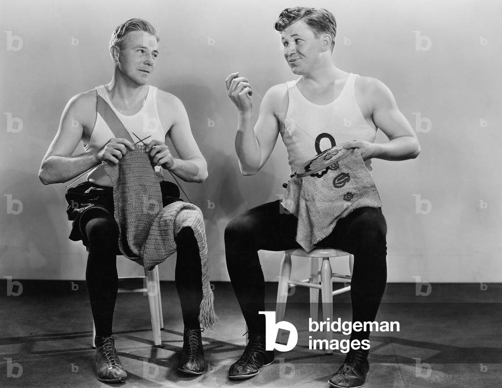 Two Men Knitting and Sewing
