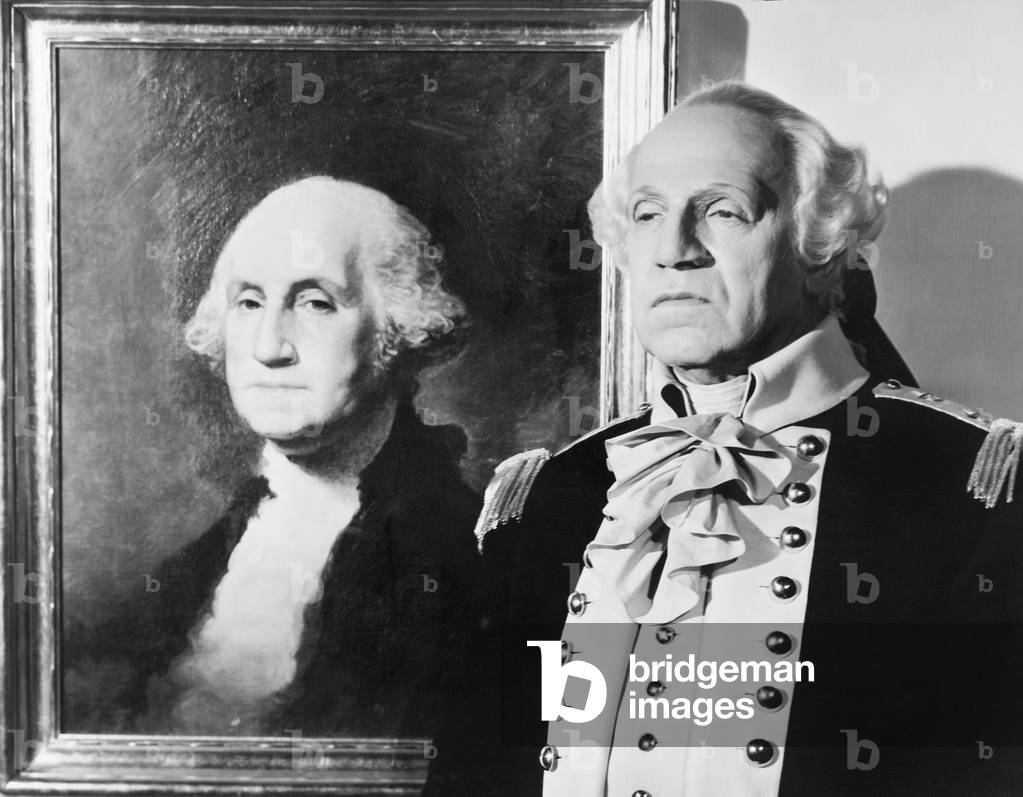 Portrait of George Washington with an Impersonator Next to the Image