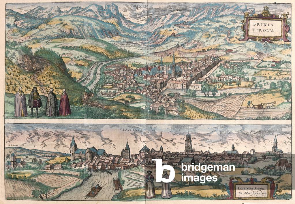 Bressanone, Italy - Lauingen, Donau, Germany - in 'Civitates Orbis Terrarum' by Georg Braun, Cologne 1617