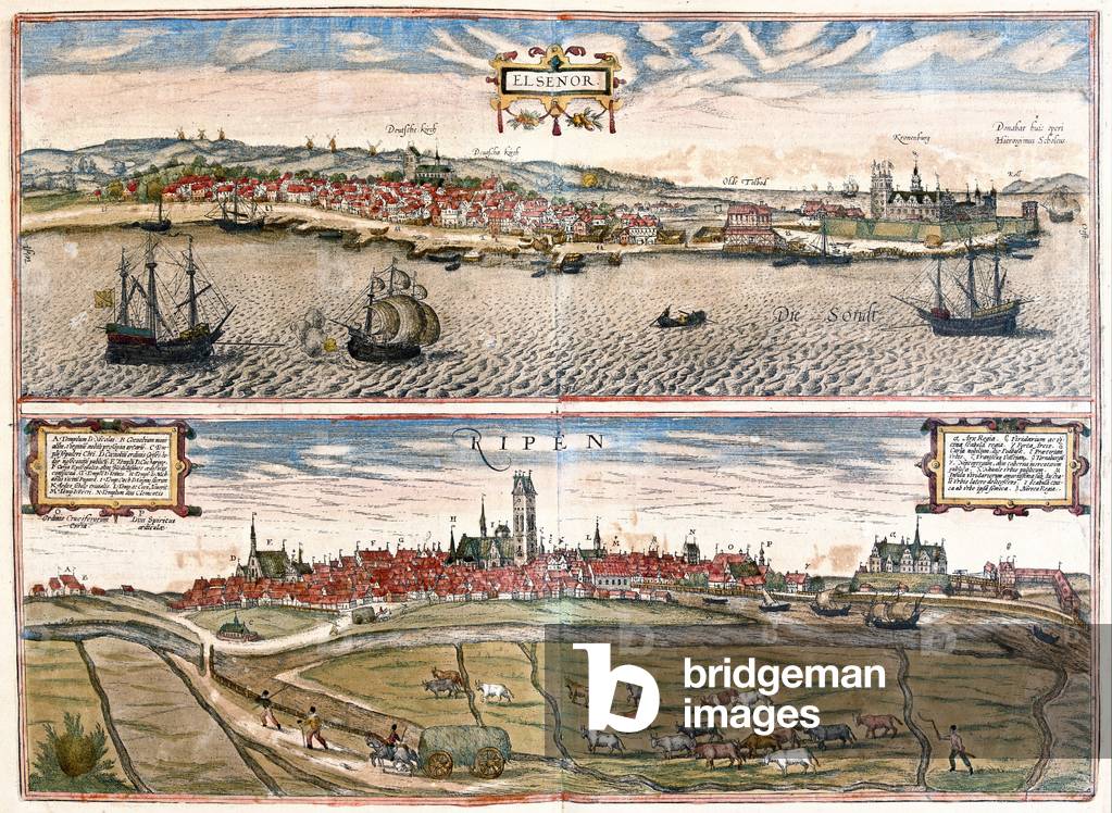 Helsingor (Helsimor - Hamlet), Denmark -  in 'Civitates Orbis Terrarum' by Georg Braun, Cologne 1617