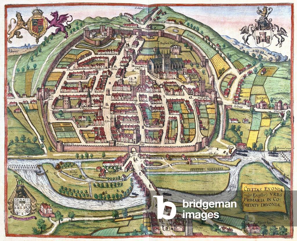 Exter, England -  in 'Civitates Orbis Terrarum' by Georg Braun, Cologne 1617