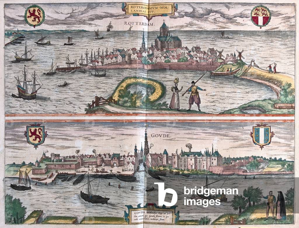 Rotterdam and Gouda, Netherlands - in 'Civitates Orbis Terrarum' by Georg Braun, Cologne 1617