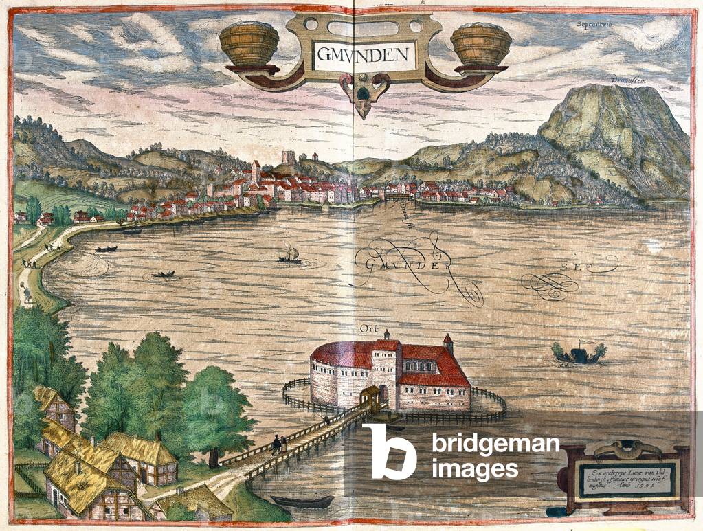 Gmunden, Austria -  in 'Civitates Orbis Terrarum' by Georg Braun, Cologne 1617