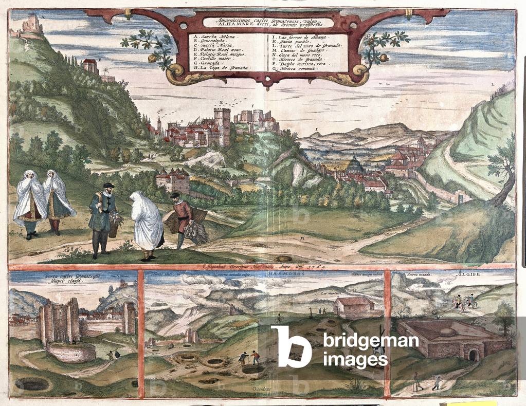 Alhambra - Mounths of the Masmoros caves - Granada, Spain - in 'Civitates Orbis Terrarum' by Georg Braun, Cologne 1617