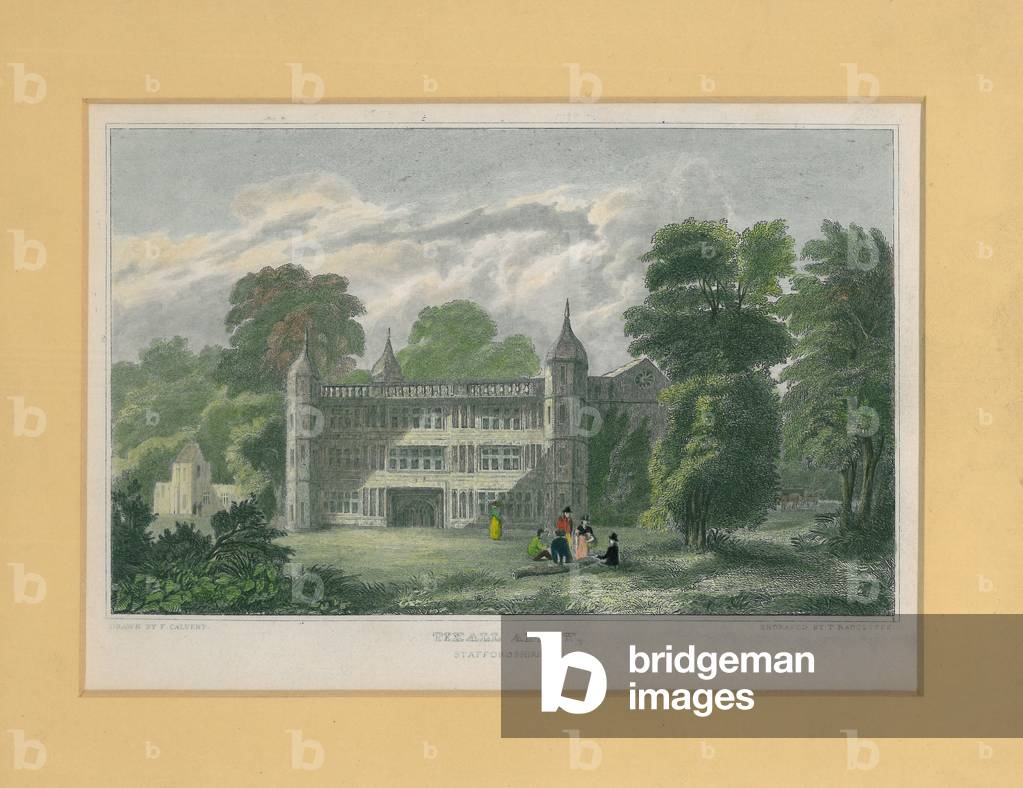 Tixall Abbey, Staffordshire (coloured engraving)