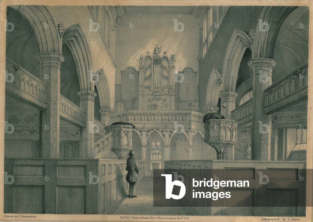 Interior view of St. Peter's Church, Wolverhampton, 1848 (litho)