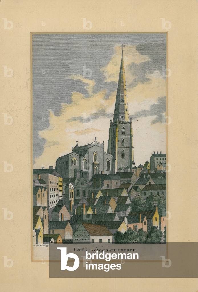 NW View of Walsall Church, 1794 (coloured engraving)
