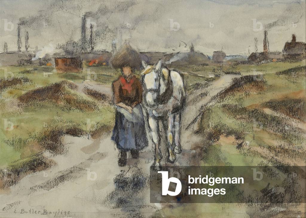 Leading the Barge Pony (w/c with pastel on paper)