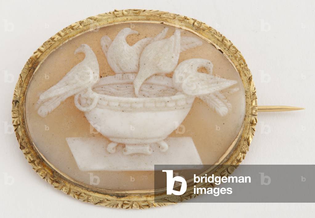 Cameo brooch, 19th century (carved shell, white on brown)
