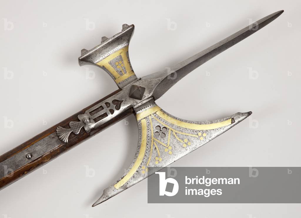 Pollaxe, late 15th century (steel, brass & ash wood)