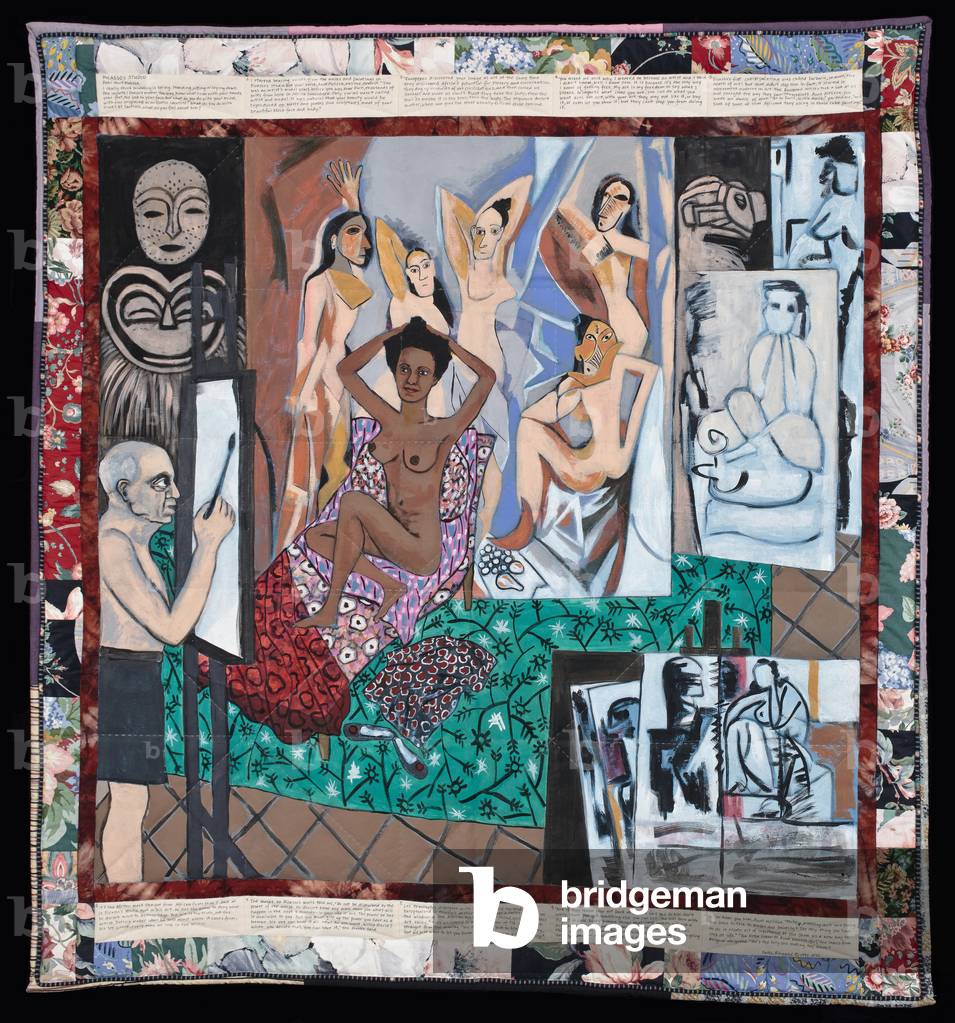 Picasso's Studio, 1991 (acrylic on canvas, printed & tie-dyed fabric)