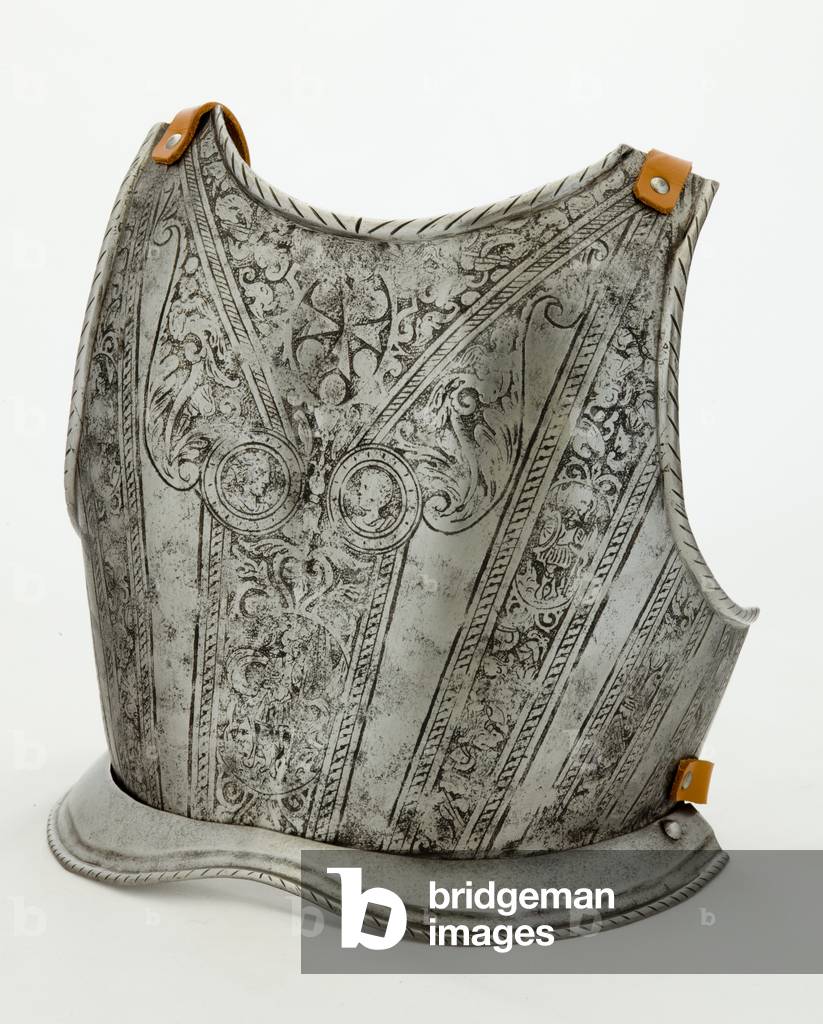 Backplate for a child's armour from the Arsenal of the Medici, c.1575 with later alterations (etched iron with restored leathers)