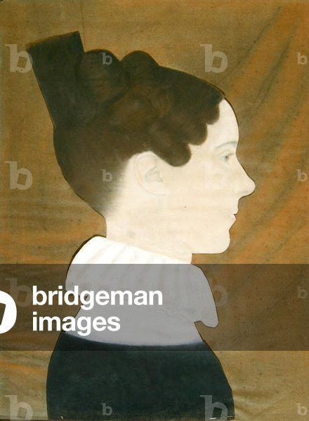 Portrait of Mary Davis Denny (pastel, charcoal and coloured paper collage on blue wove paper)