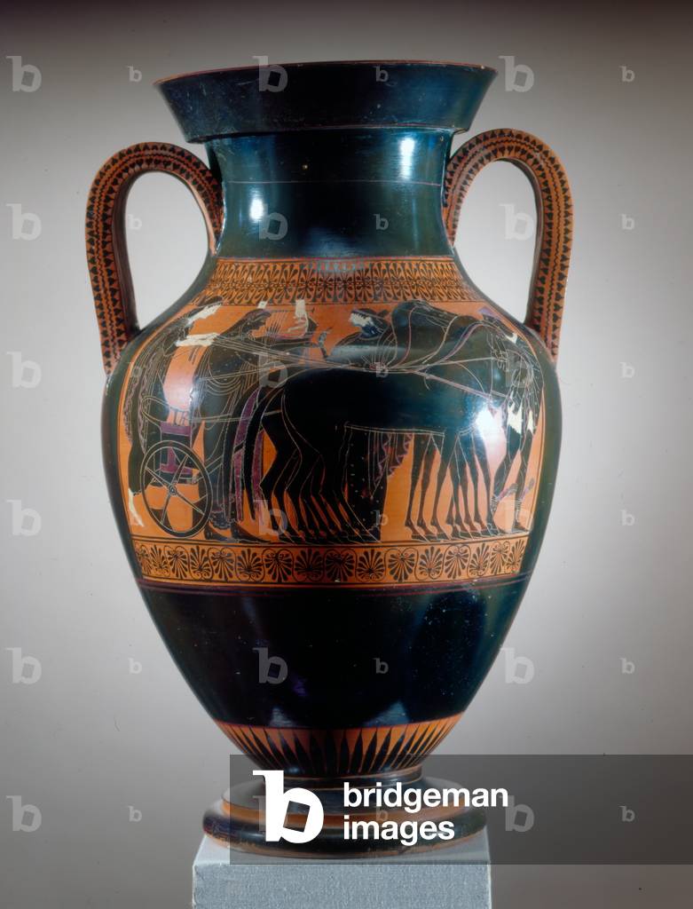 Attico Nero-figura Anfora raffigurante Hermes e Leto, VI secolo a.C. (ceramica)