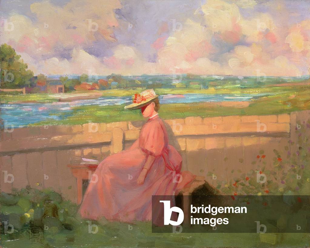 "Dame in einem Garten", C19. Jahrhundert von Frederick Davenport Bates