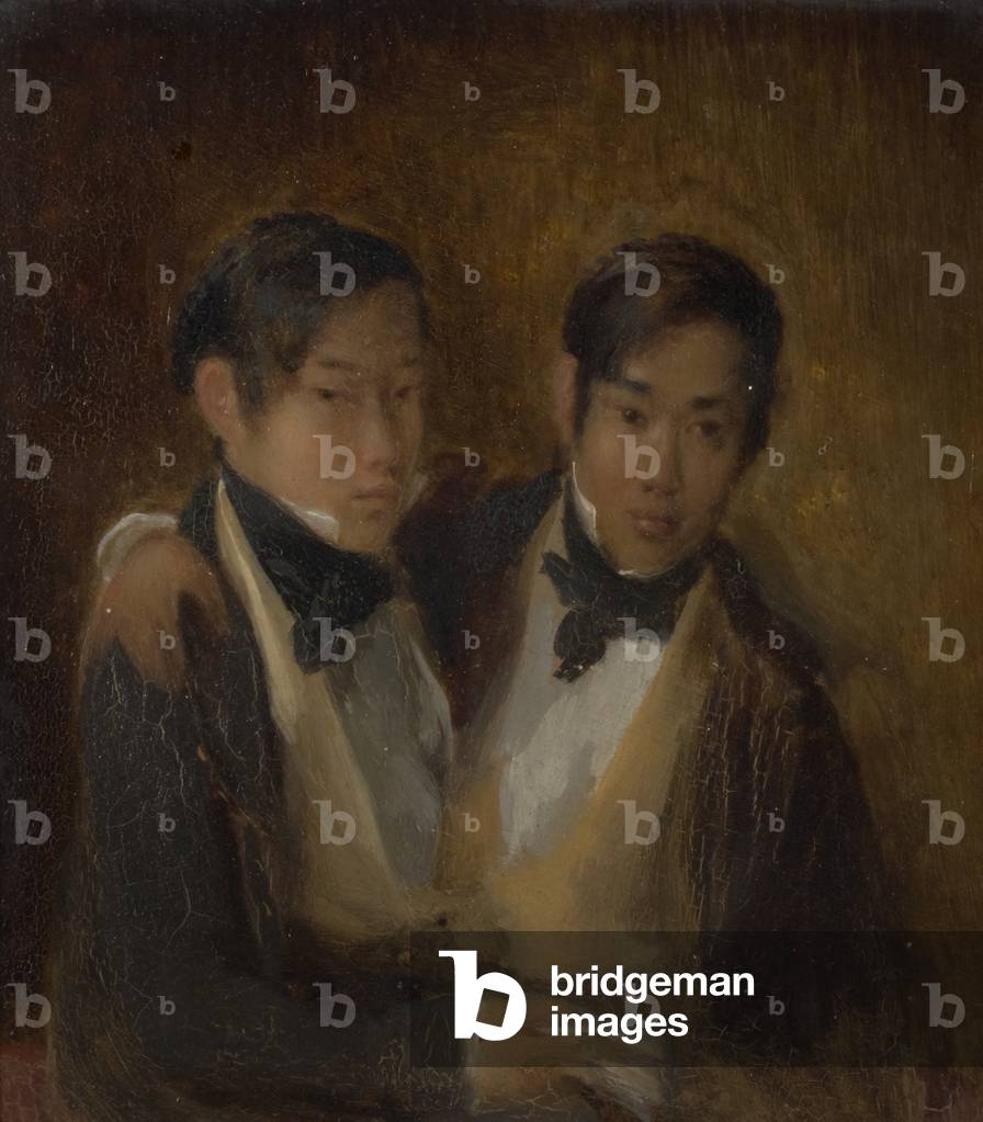 Portrait of the original Siamese Twins, Chang and Eng Bunker, 1846 (oil on canvas)
