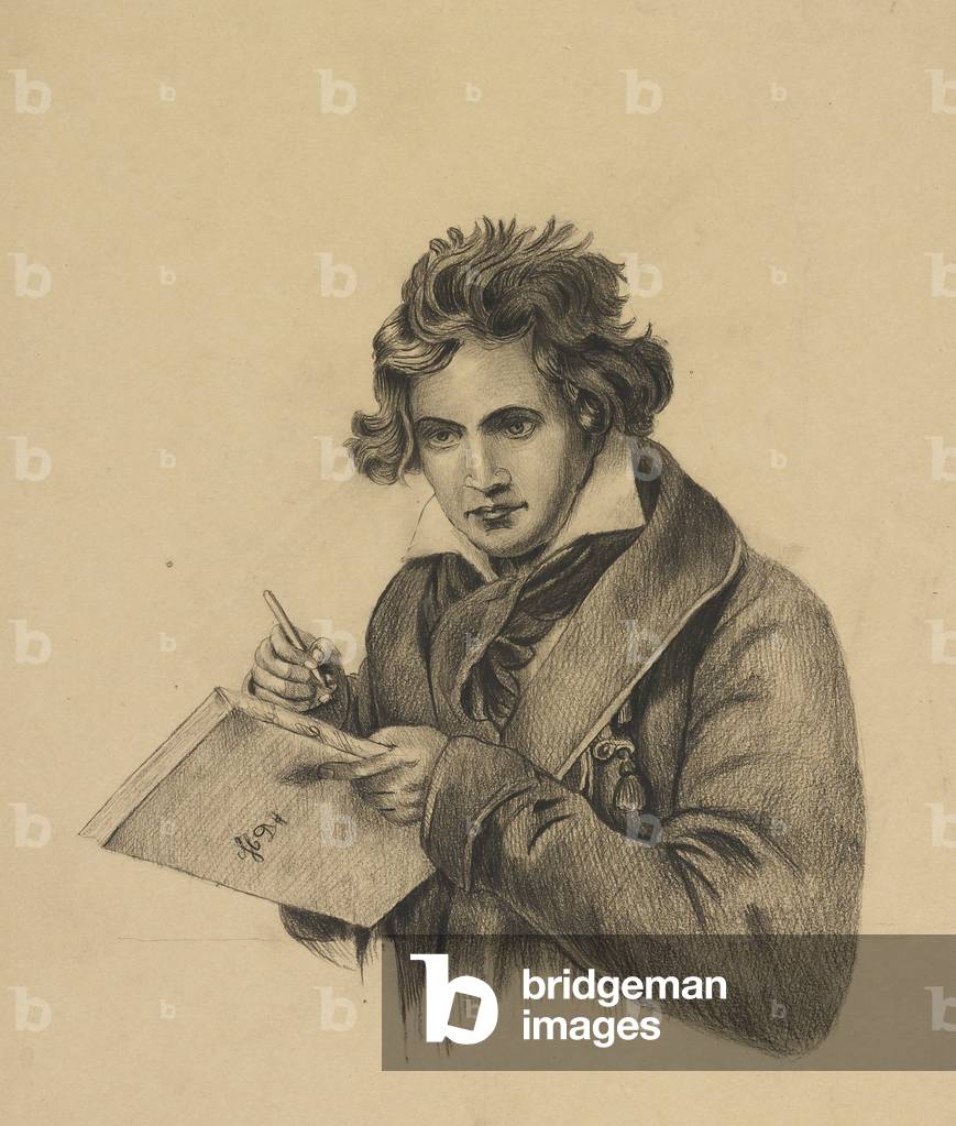 "Ritratto di Ludwig van Beethoven", 19th Secolo di British School, b/w
