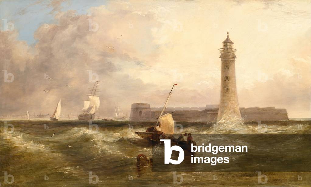 The black rock fort and lighthouse, Liverpool (oil on canvas)
