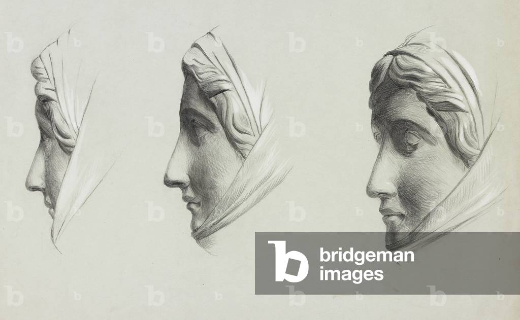 Three profiles after antique sculpture, c.1860s-90s (pencil & black chalk with white heightening on paper)