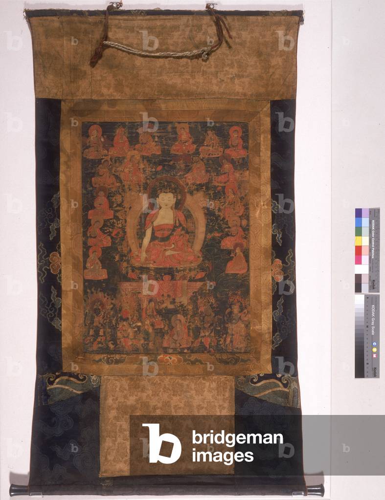Thangka of the Historical Buddha (silk & cotton with lead & wood)