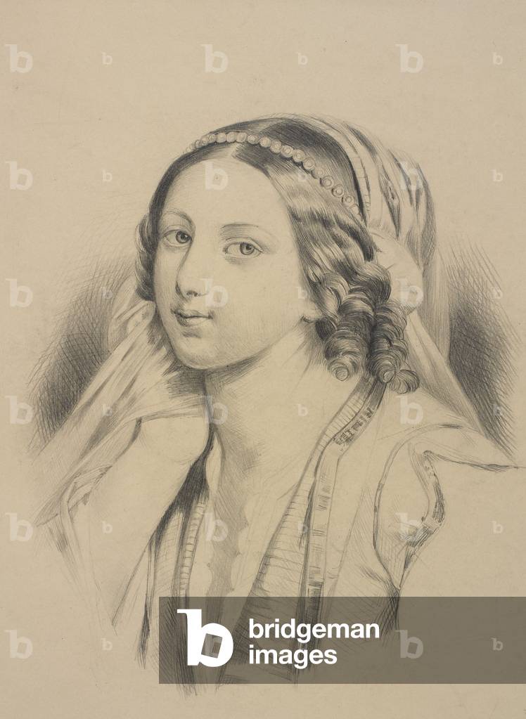 Head of a woman in oriental dress, c.1870 (pencil on paper)