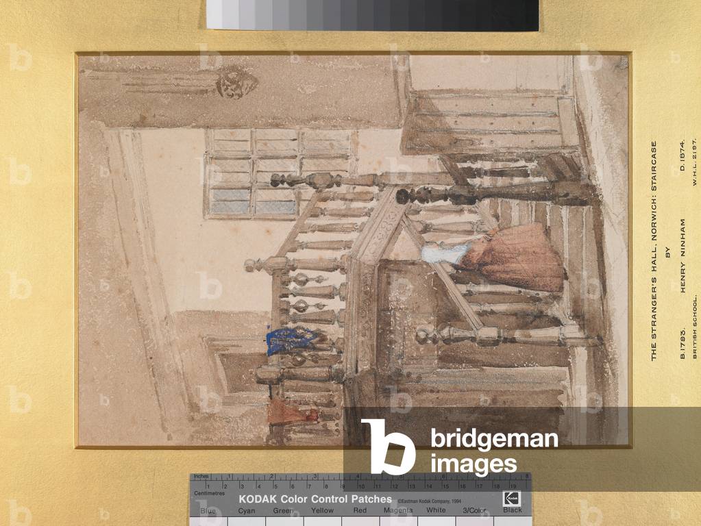 The Staircase, Stranger's Hall, Norwich (watercolour over pencil with gouache on paper)