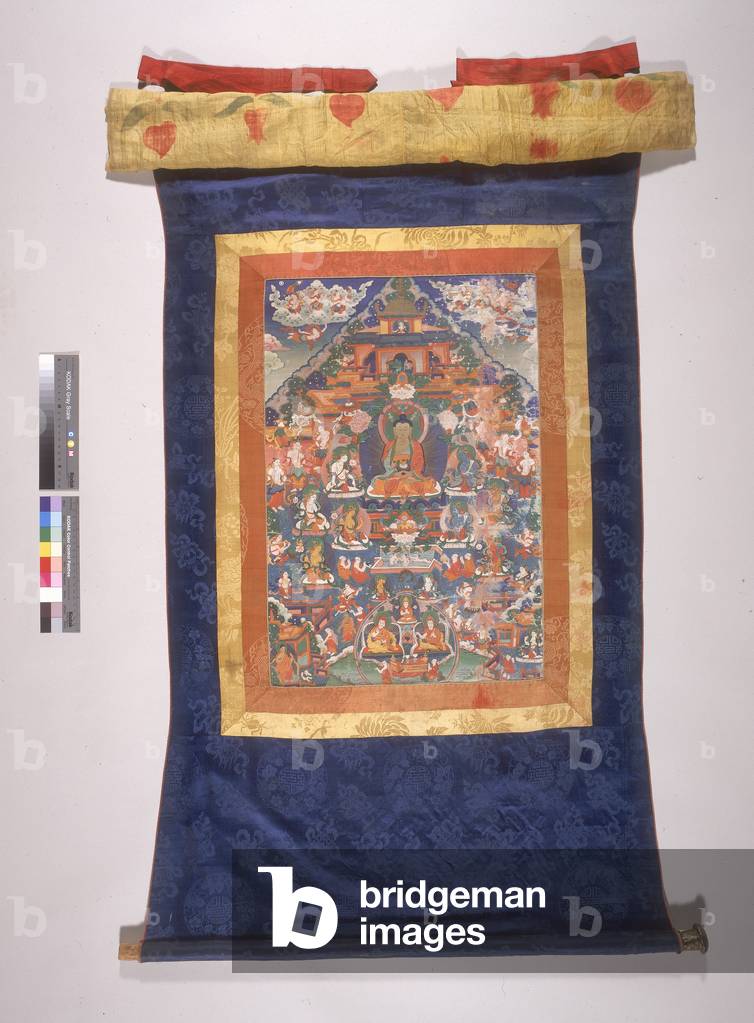 Thangka of Amitabha (silk & cotton with leather, wood & copper)
