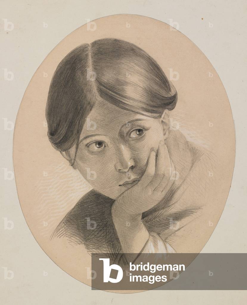 Portrait of a girl, c.1870 (pencil with white heightening on paper)