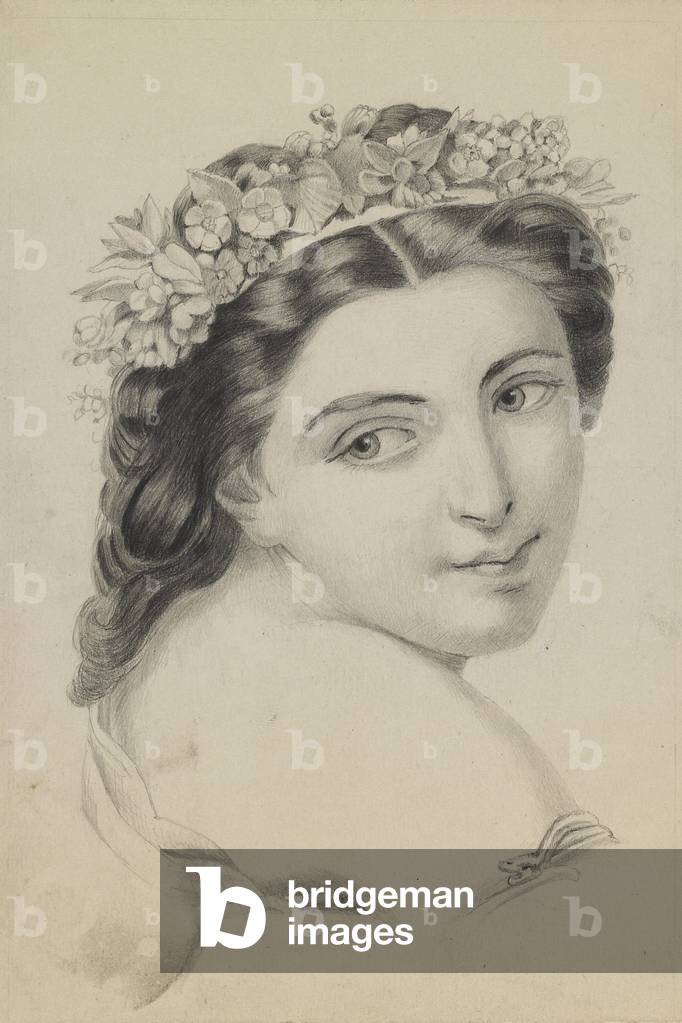 Portrait of a girl as a Bacchante, c.1860 (pencil with w/c, chalk & gouache on paper)