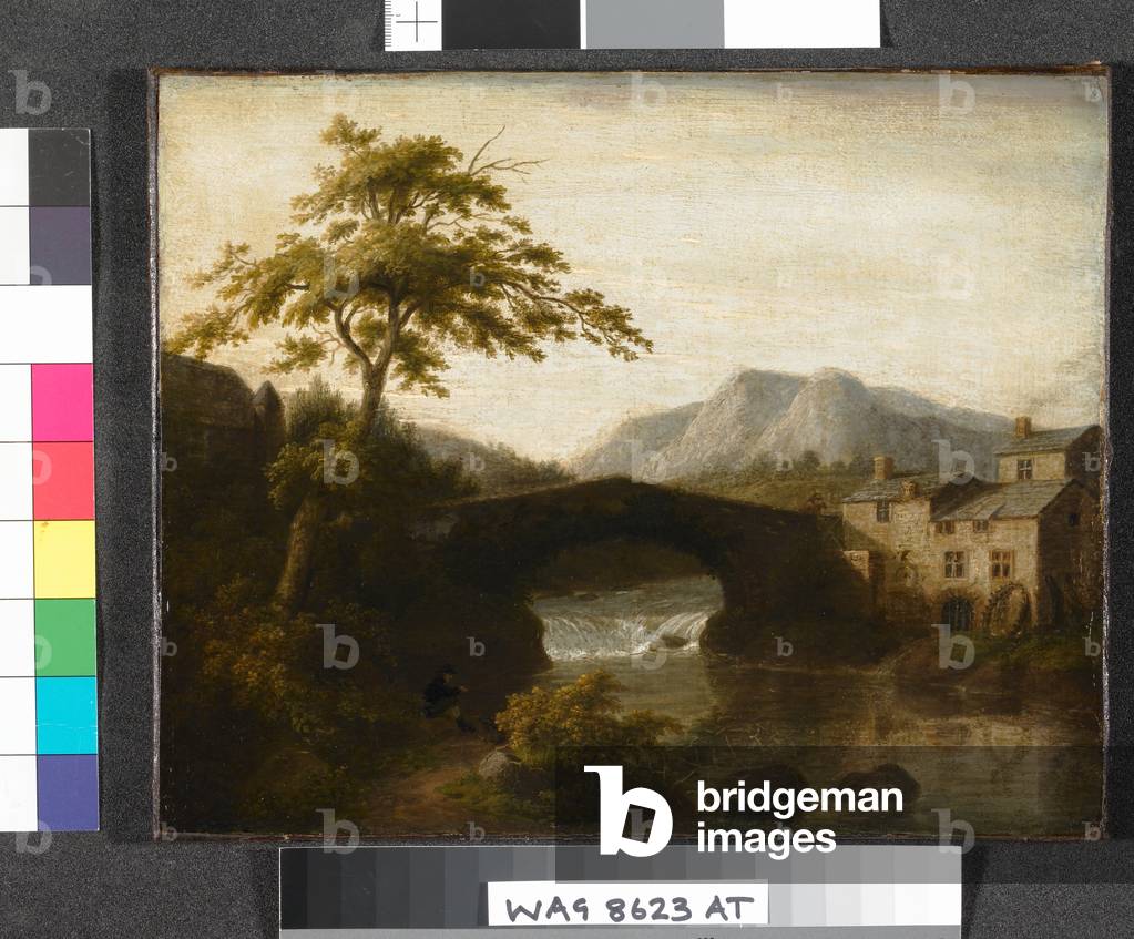 Bridge over Rapids by a Mill, 1775 (oil on canvas)